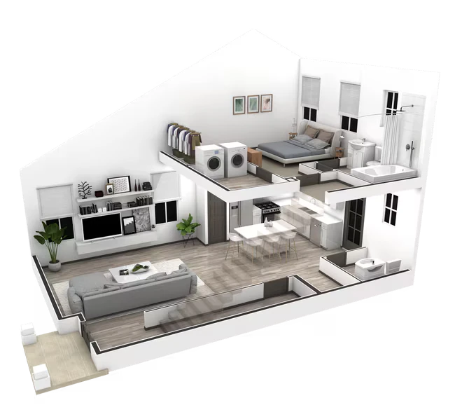1BR  Vista Triplex 1040 floor plan